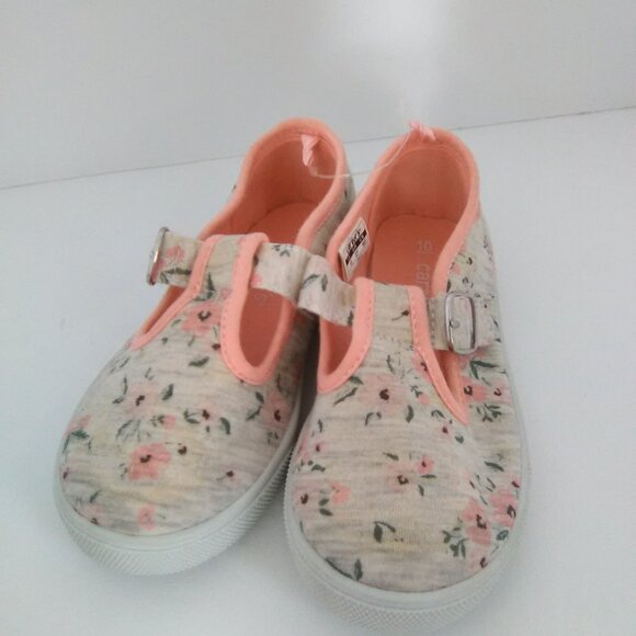 Carter's Girls Slip On/Off Shoe Color Tan/Peach Floral Pattern Big Size … - Picture 5 of 8
